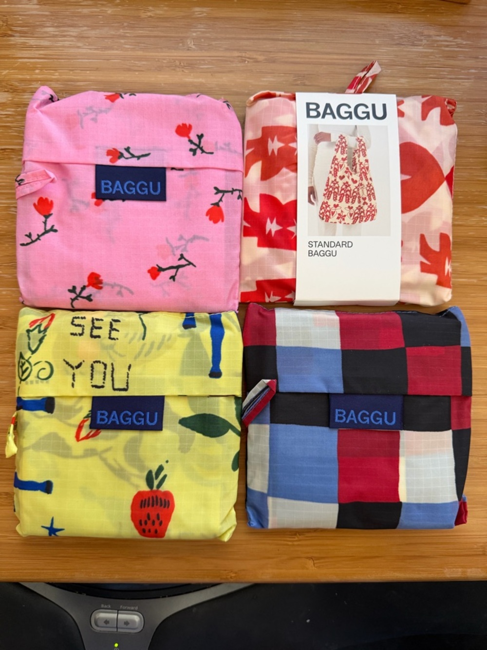 Set of 4 (four) BAGGU standard reusable bags in four colorful designs!